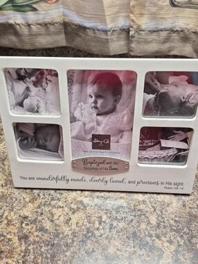 Baptism Photo Frame Collage in White with Sentiment Plaque